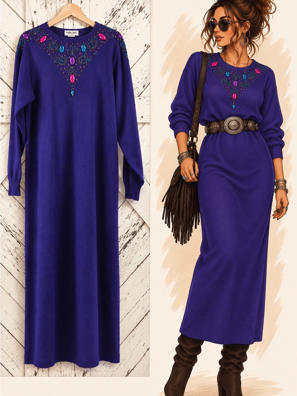 Vintage | Purple bedazzled sweater dress